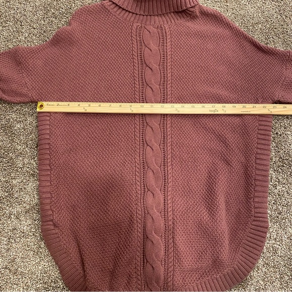 Express Mulled Wine Cable Knit Cowl Neck Mock Neck Dolman Sleeve Sweater - Picture 7 of 9